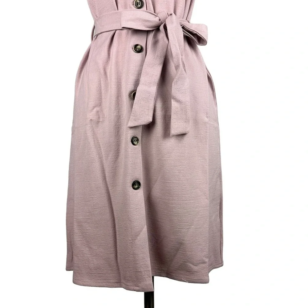 NWT New Anthropologie Pink Prairie Button Down Textured Slip Dress Waist Tie M - Picture 6 of 13